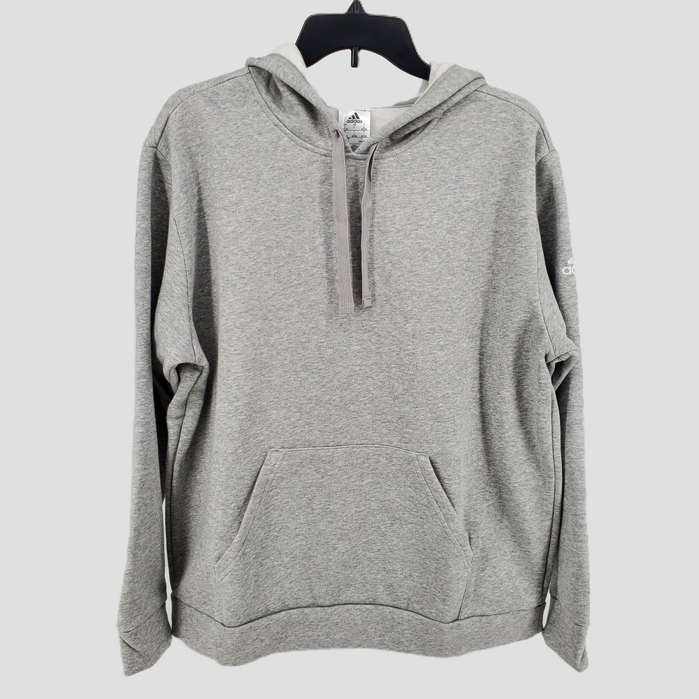 Adidas Mens Large Fleece Hooded‎ Sweatshirt Hoodie Heather Gray Kangaroo Pocket